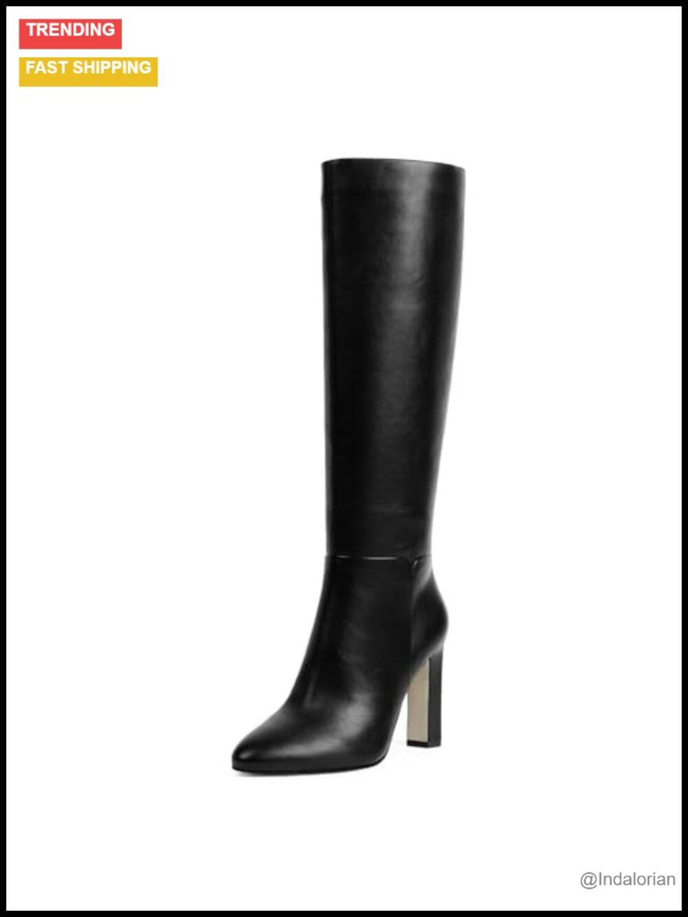 Faux Leather Knee High Boots Almond Toe Chunky Block High Heel